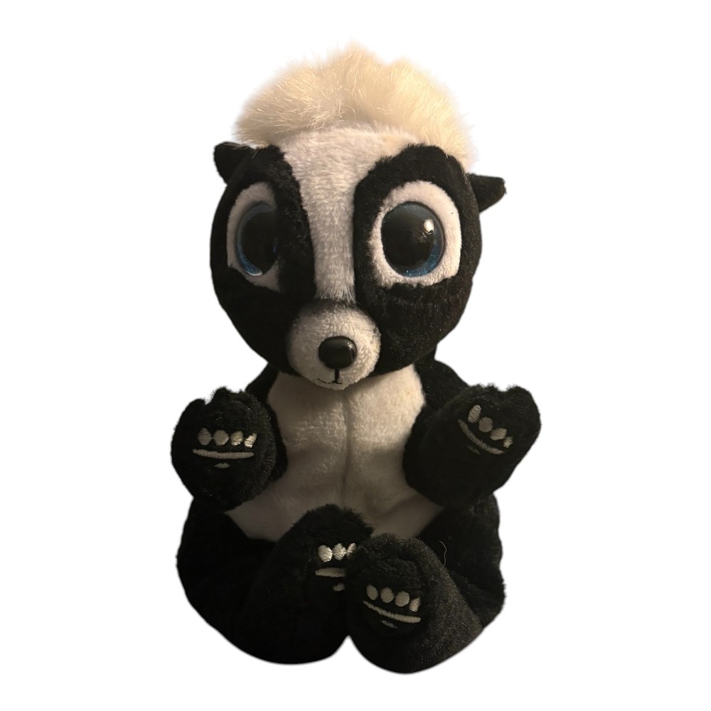 Ty Beanie Boos Rukus Skunk Plush Blue Glitter Eyes Black White Stuffed Animal